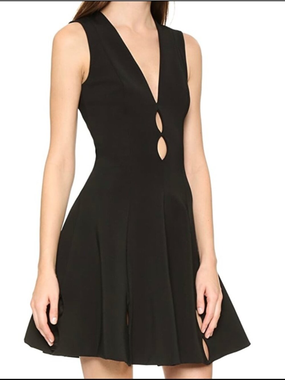 Cushnie Et Ochs Black Sleeveless Flared Mini Dress with Cutout Details